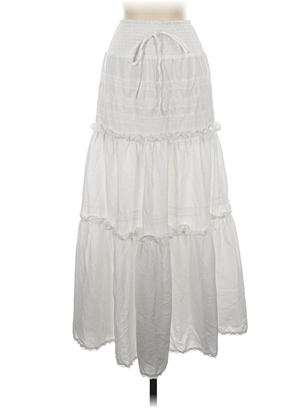 White Tiered Maxi Skirt with Smocked Waist